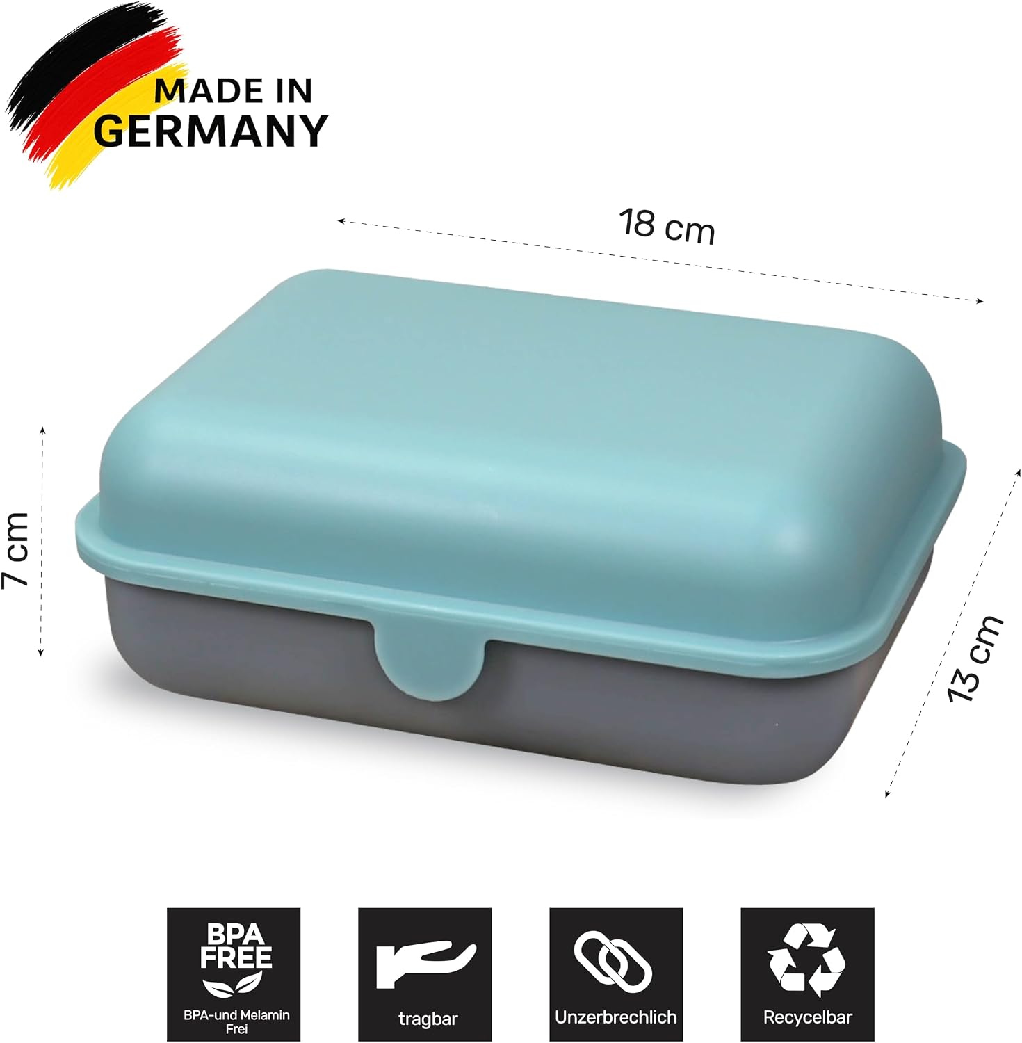 Detalle de Blade Brotbox 3er-Set – Brotdose (1200 ml pro Dose) aus BPA-freiem Kunststoff, Made in Germany, mikrowellen- und spülmaschinensicher
