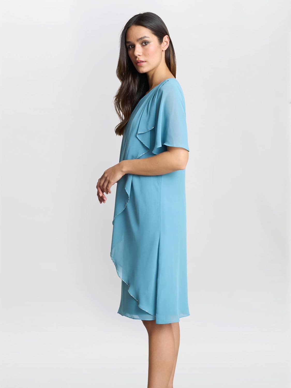 Detalle de Gina Bacconi Blue Floral Tier Dress Cocktail Dress
