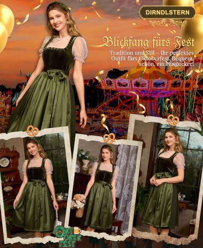 Thumbnail 3 de DIRNDLSTERN Damen Dirndlkleid Grün – Midi-Trachtkleid für Oktoberfest, Größe 46
