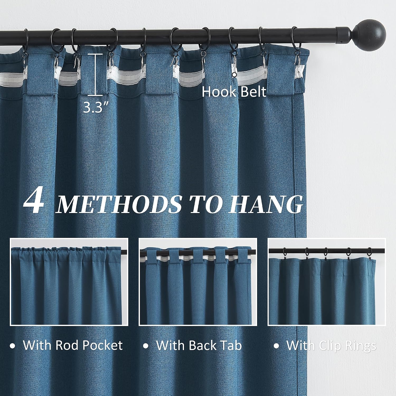 Detalle de KEQIAOSUOCAI 108in Linen Blackout Curtains 50in 9FT