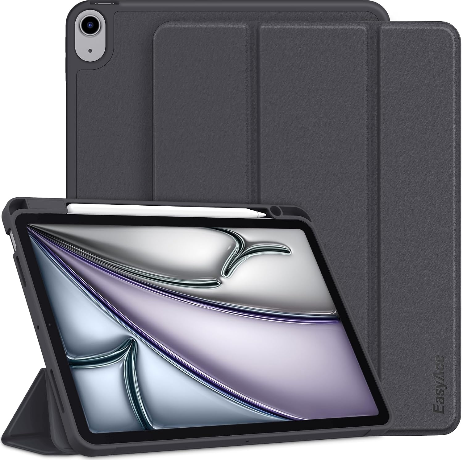 Detalle de EasyAcc Hülle für iPad Air M2 11 Zoll / Air 6 (2024) / Air 5 (2022) / Air 4 10,9 Zoll mit Stifthalter – Dünn, robust und dreifach klappbar