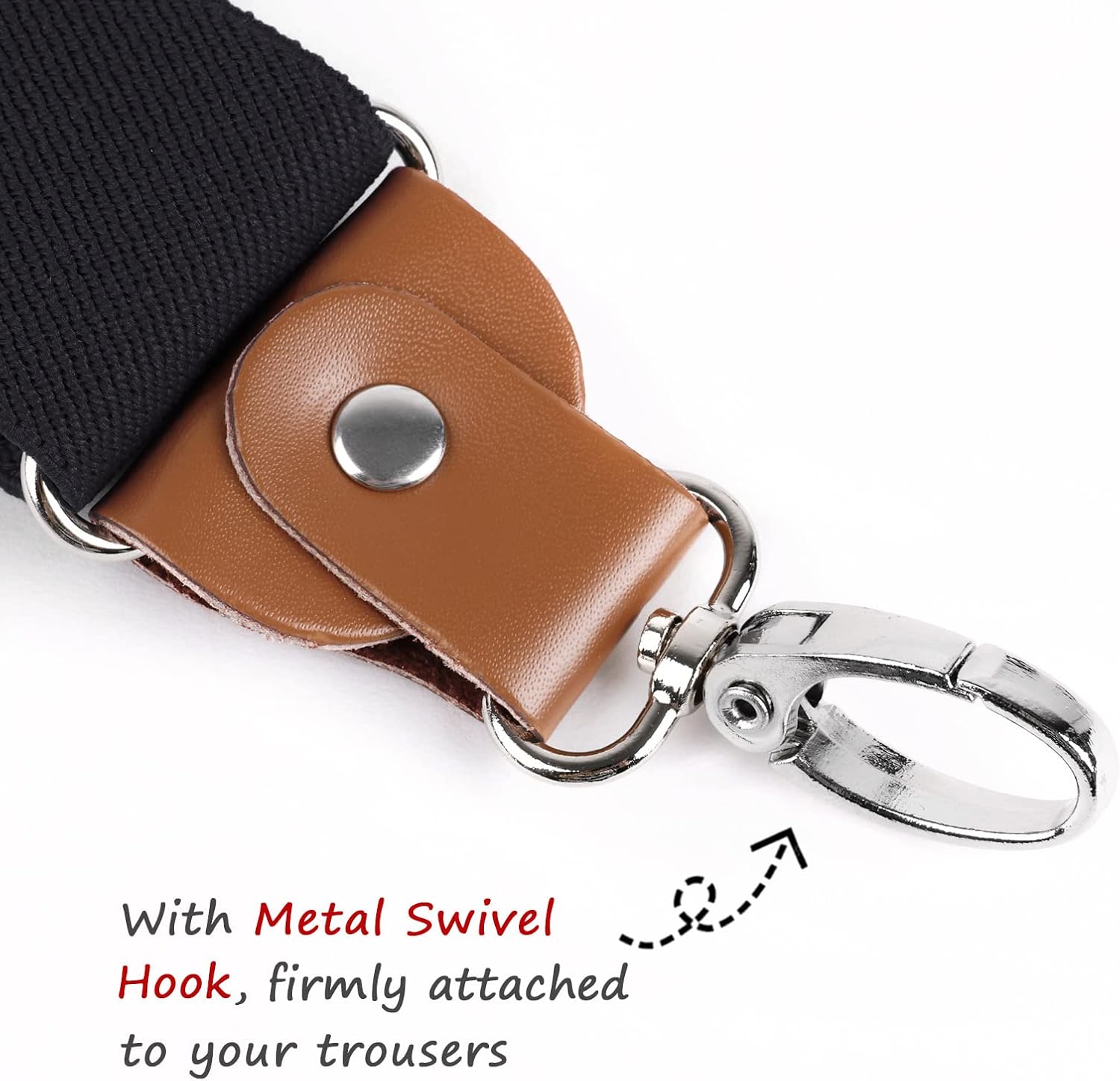 Detalle de Alizeal Men's 3.5cm Wide Y-Shape Braces with 3 Swivel Hooks - Leather Joints, Heavy Duty & Adjustable