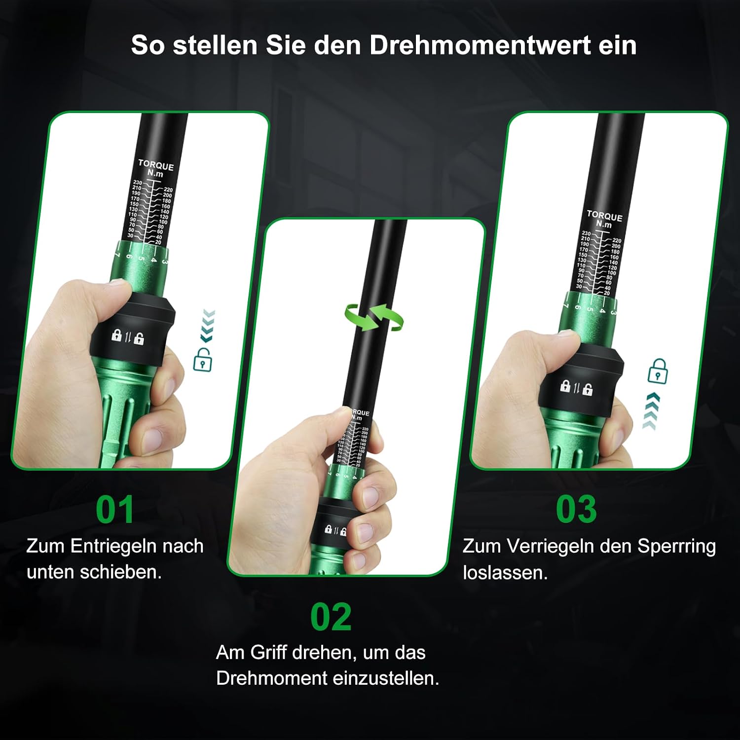 Detalle 1 de Uharbour TW038 momentnyckelset 1/2 tum, 20–230 Nm, 8 delar