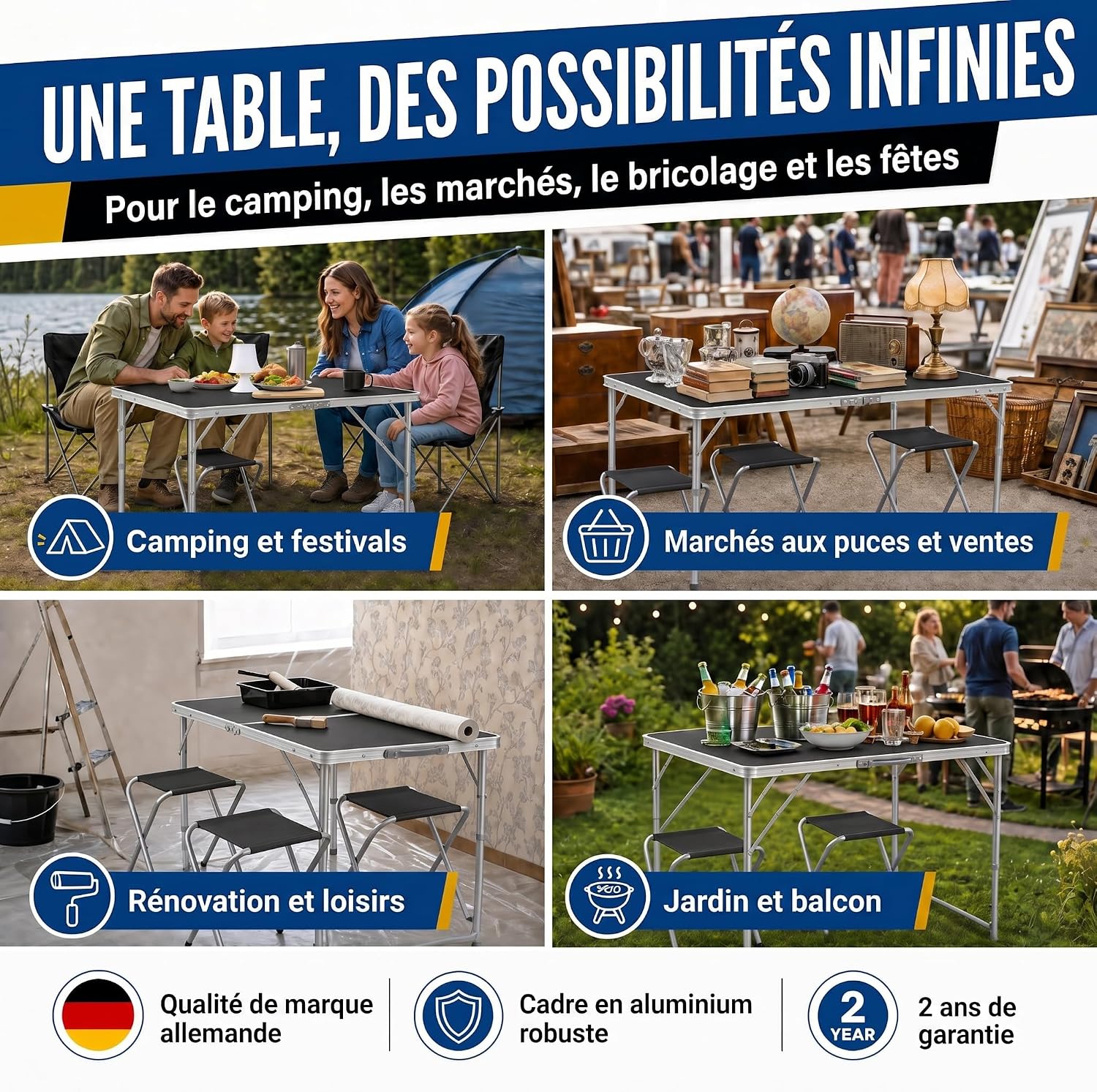 Thumbnail 2 de GOODS+GADGETS 3169011 klaptafel met verstelbare hoogte en 4 krukken
