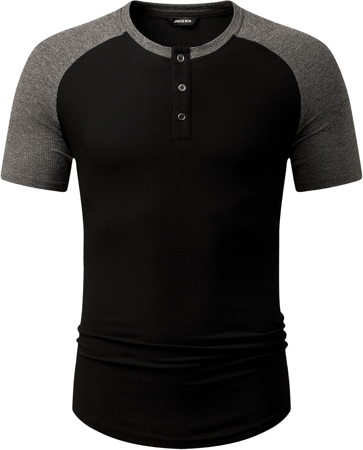 Thumbnail 3 de JMIERR Men’s Muscle Slim Henley Longline T-Shirt with Button Placket