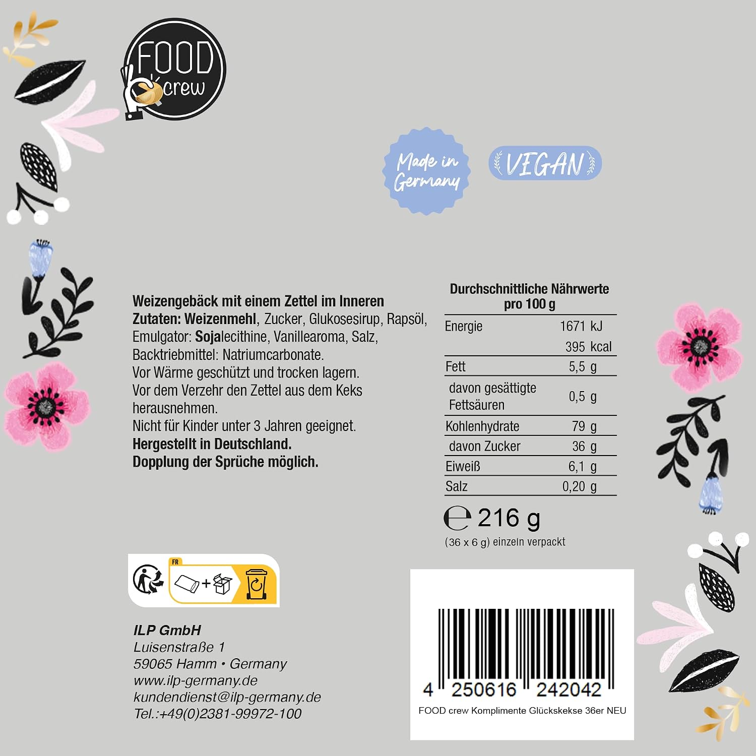 Detalle 2 de FOOD crew Glückskekse 30er Pack für Glück