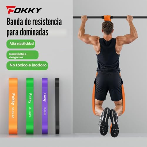 Detalle 2 de Fokky Gomas Elasticas de Musculacion – 4 Niveles, con Anclaje de Puerta y Protectores