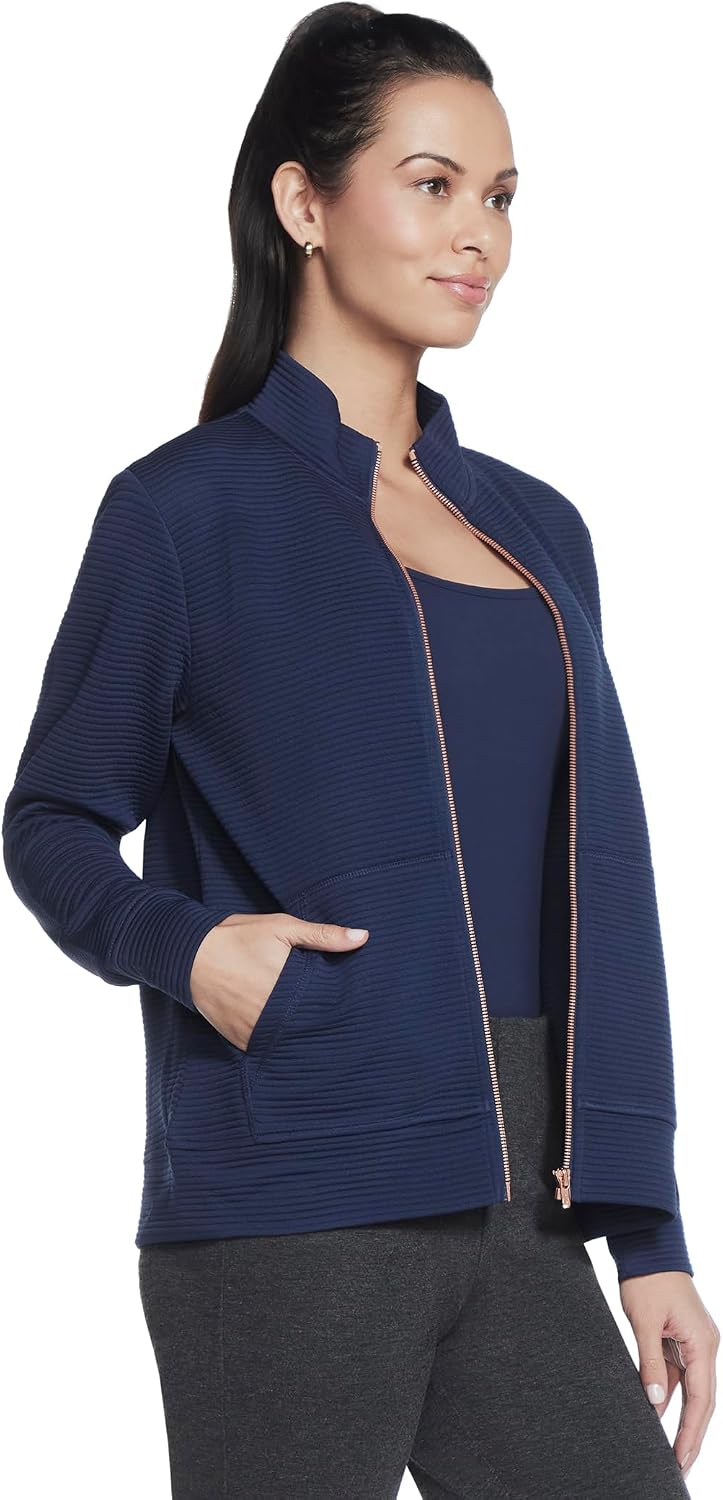 Detalle de Skechers GO WALK Everywhere Women's Jacket, Large Navy Brushed Fleece