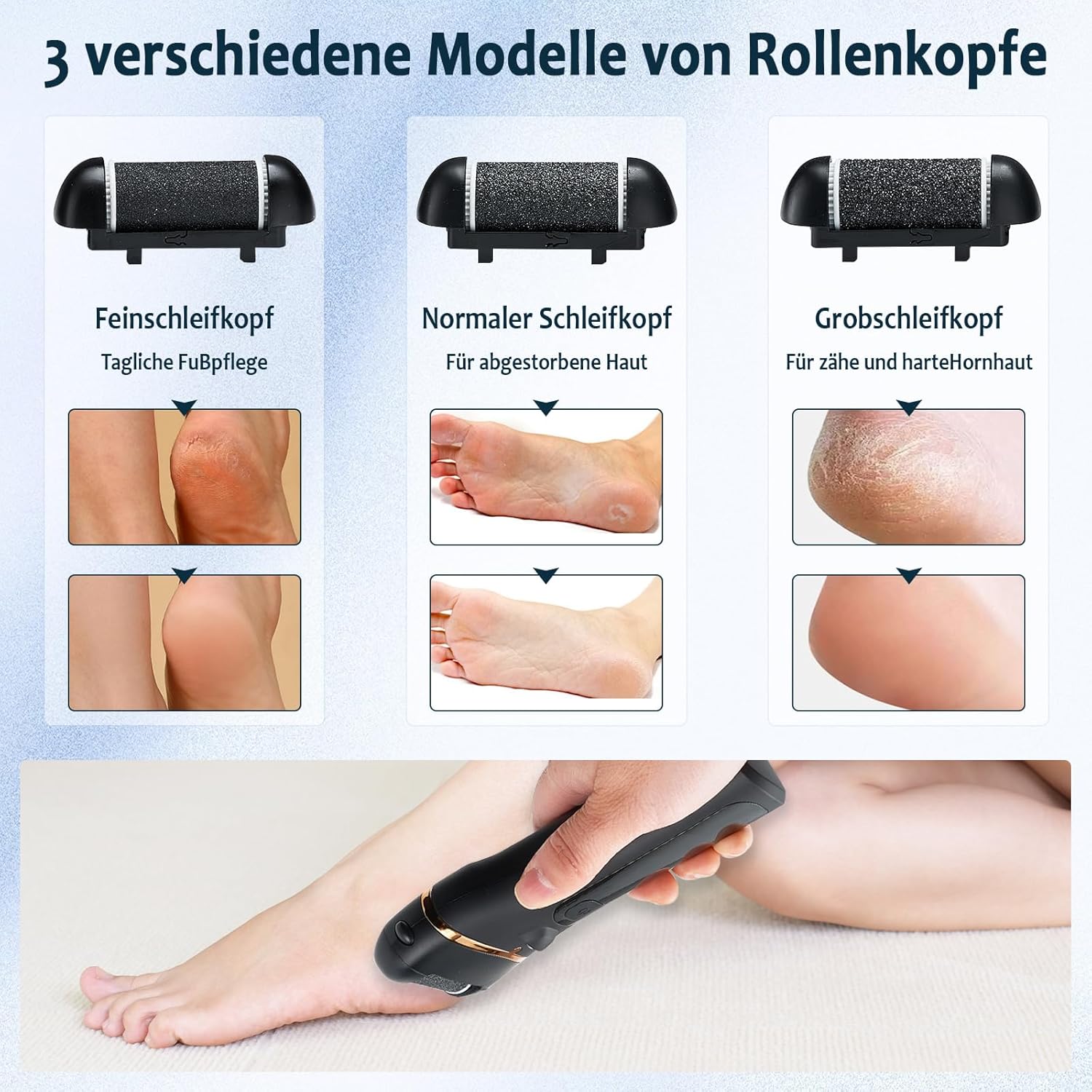 Thumbnail 4 de Pedicure elettrico professionale per piedi con 3 testine abrasive sostituibili e 3 velocità (nero)