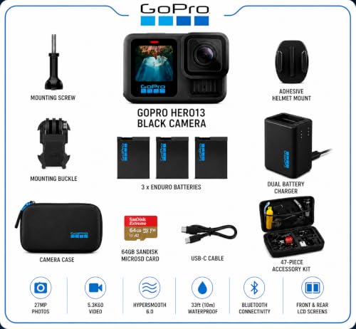Detalle 2 de GoPro HERO13 Black Action Camera Bundle with 3 Enduro Batteries & 64GB SD: All-Day Adventure Gear