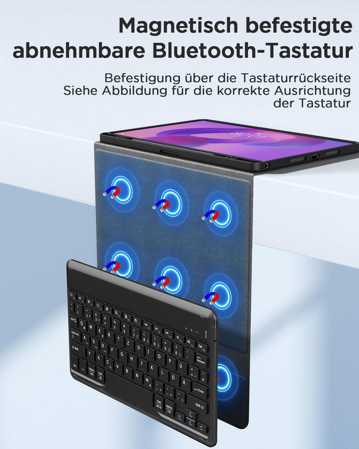 Detalle de EasyAcc Tastatur Hülle für Lenovo Idea Tab 11 Zoll Tablet 2025 (TB-336ZU/TB-336FU) – German QWERTZ Tastatur mit Stifthalter, Schutzfolie, Schwarz