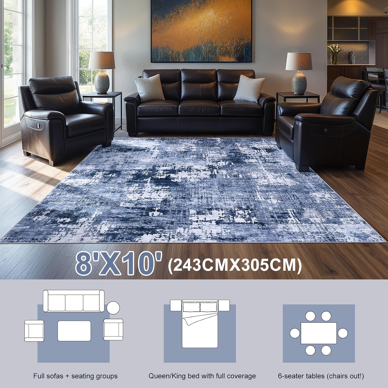 Thumbnail 6 de DMOYEST 8x10 Washable Navy Blue Area Rug ๐ก