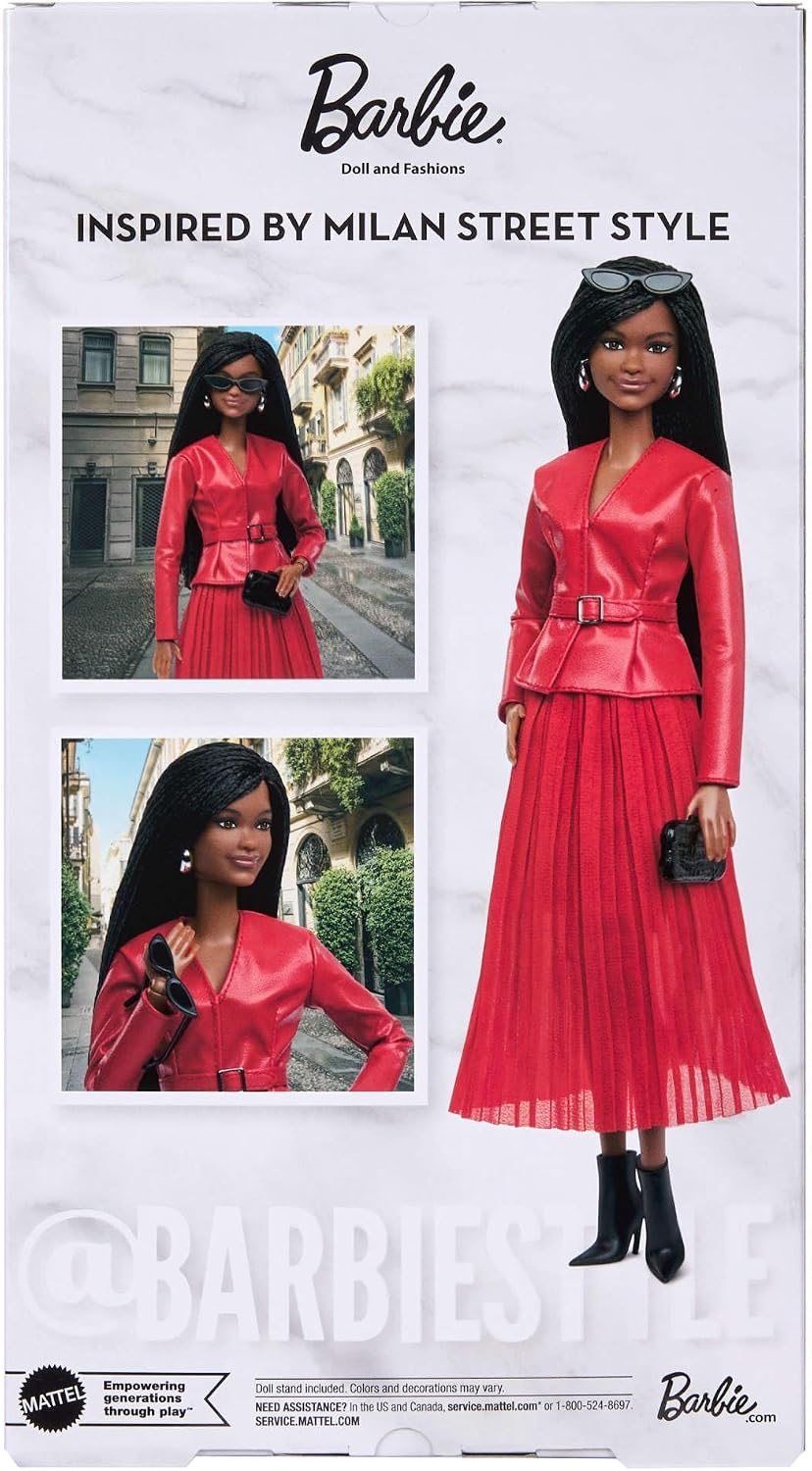 Detalle de Barbie Signature @BarbieStyle Mediolan JJX31 – lalka kolekcjonerska w czerwonej stylizacji