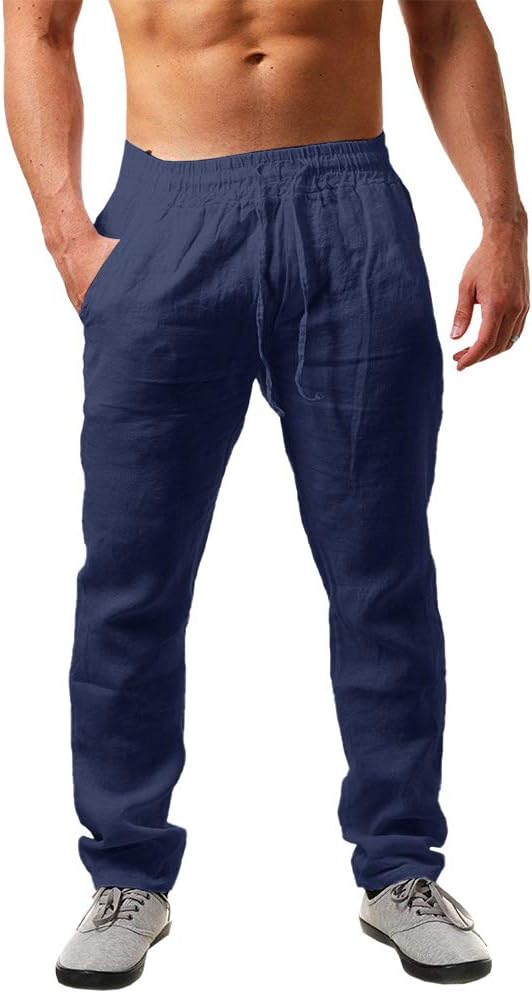 Thumbnail 5 de PASLTER Mens Casual Linen Pants Loose Fit Drawstring