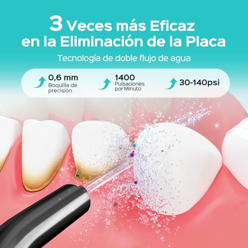 Detalle de COSLUS Irrigador Dental Bucal Portátil con 4 Modos y 20 Intensidades | IPX7, 4 Boquillas