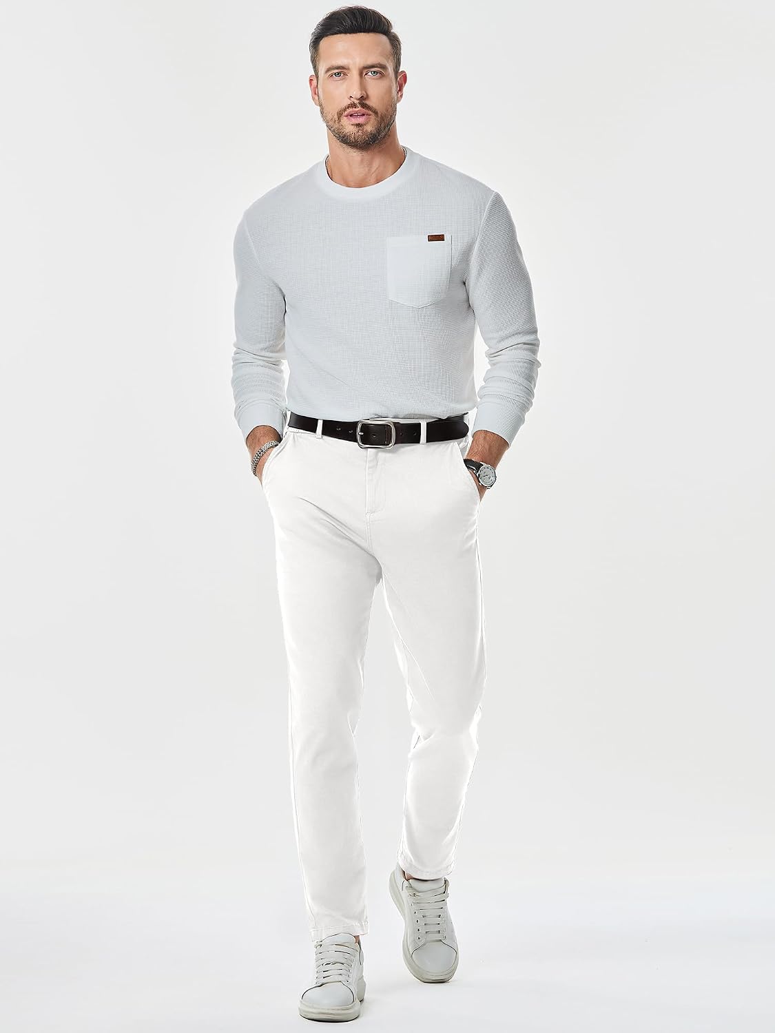 Detalle de JMIERR Herren Chino Stretch Cargohose aus Baumwolle mit elastischem Bund und Taschen