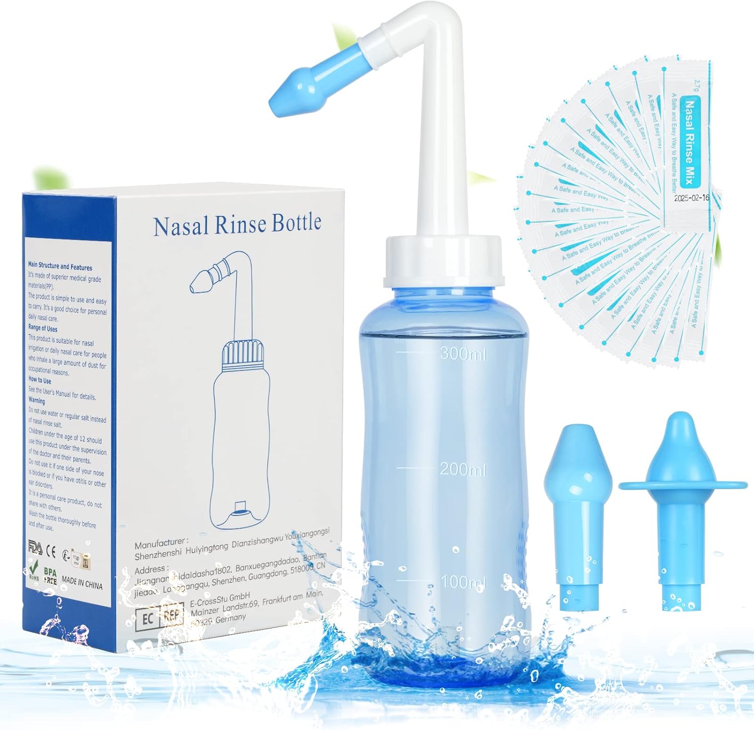 URAQT Neti Pot 300ml nasal rinse kit