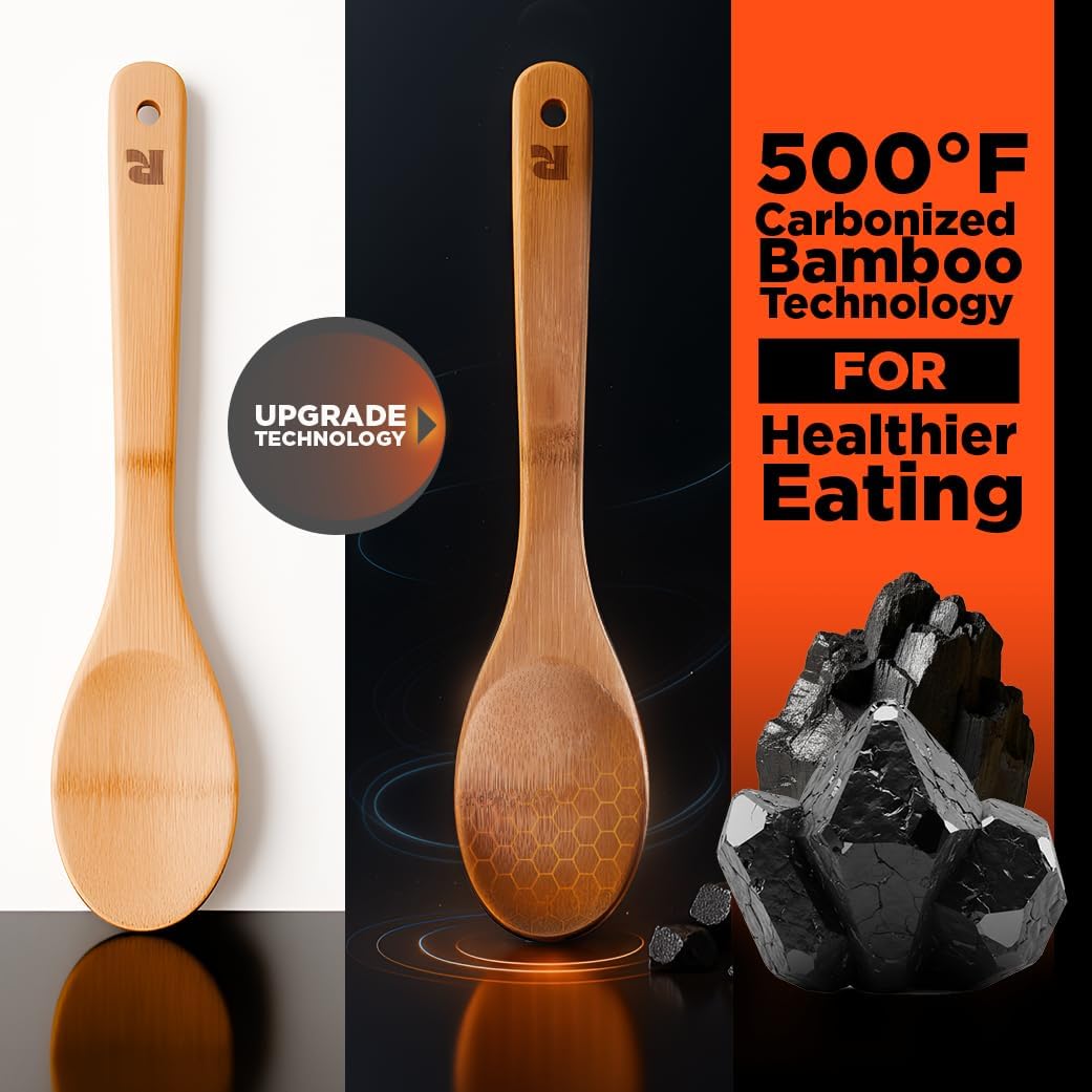 Thumbnail 4 de Riveira Dark Bamboo 6-Piece Wooden Spoons Set for Cooking