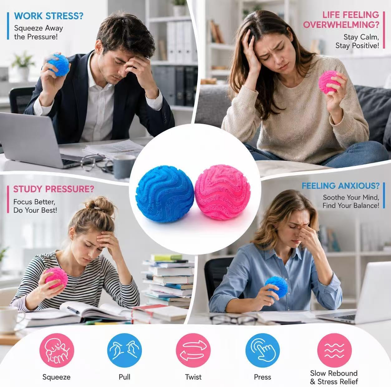 Detalle de UDZRL Squishy Squeeze Balls Fuzz Stress Ball, Blue TPR Emoji Fidget