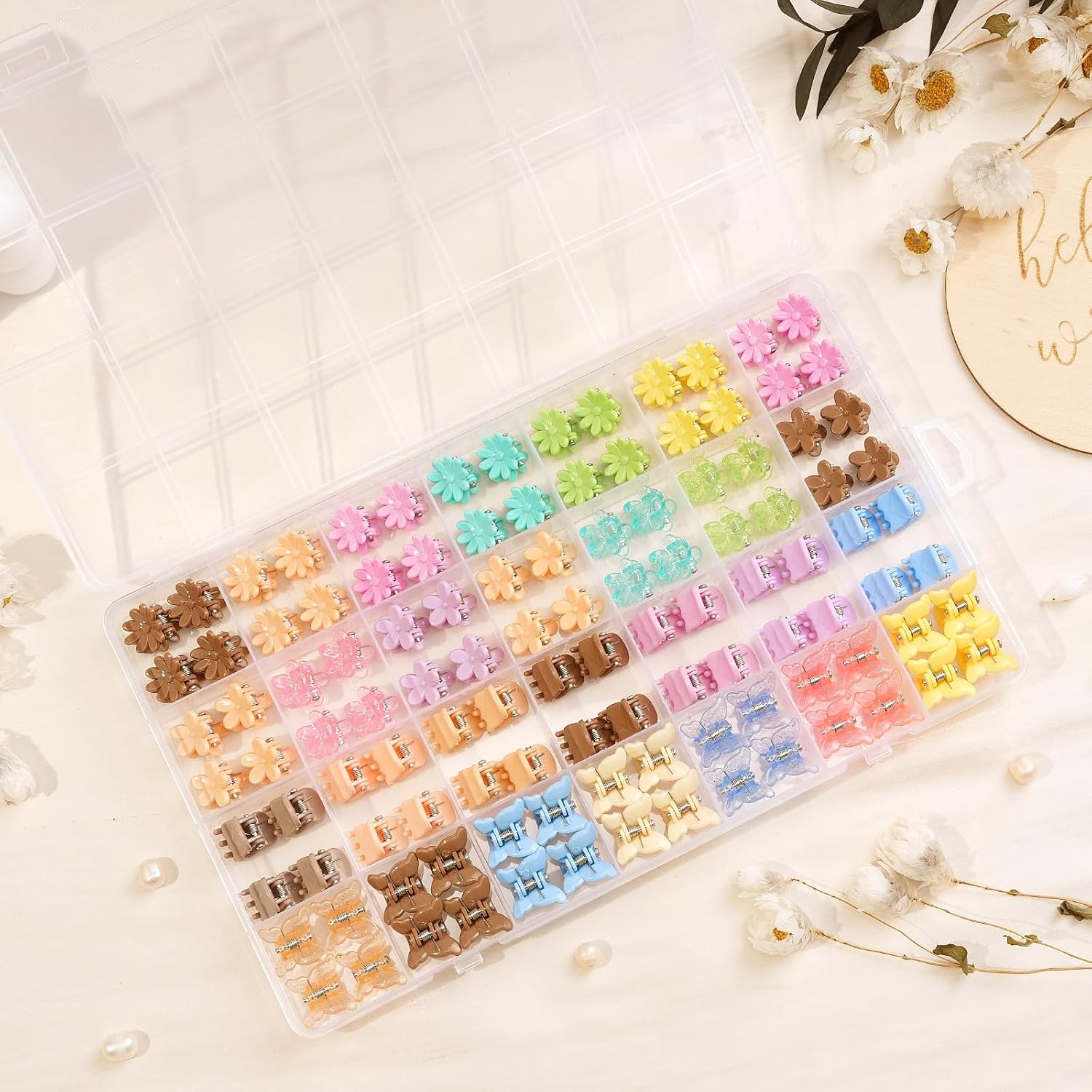 Detalle de CÉLLOT 112-Piece Baby Hair Clips, Mini Flower & Butterfly Claws, 28 Colors