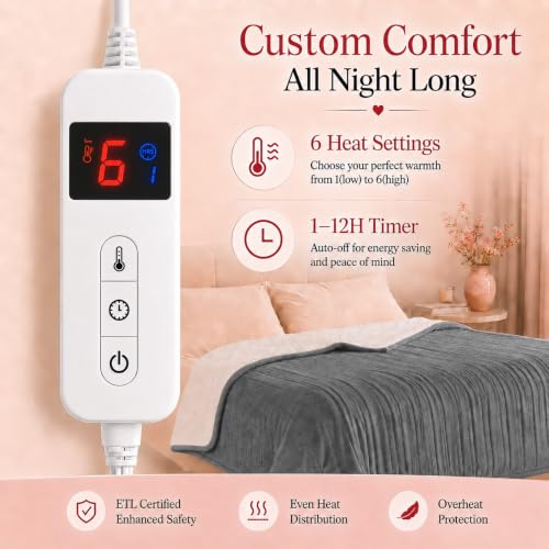 Detalle de Arrylins Heated Electric Blanket Throw, 130 x 180 cm, Flannel and Sherpa
