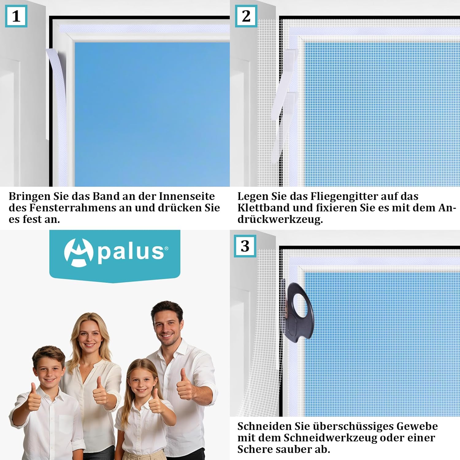 Thumbnail 5 de Apalus Fliegengitter Fenster mit Klettband – Mücken- und Insektenschutz ohne Bohren (2 Stück, 130 x 150 cm, weiß)