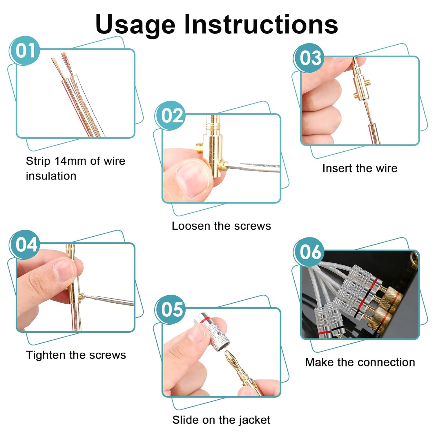 Thumbnail 3 de 4mm Banana Plugs (12 pcs) – 24k Gold Plated Speaker Wire Connectors, Screw-Lock Dual-Screw Type