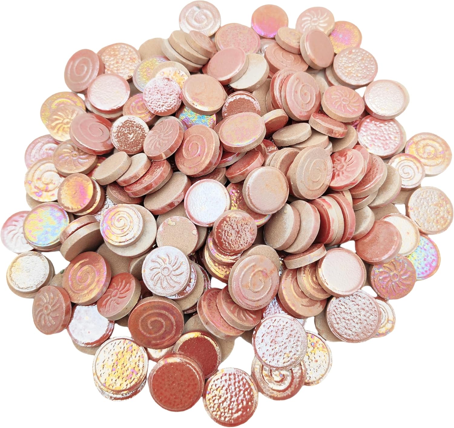 Thumbnail 5 de 500 g gemischte runde Keramik-Mosaikfliesen in 3 Größen (Irisierendes Finish) – Regenbogen-Hellrosa