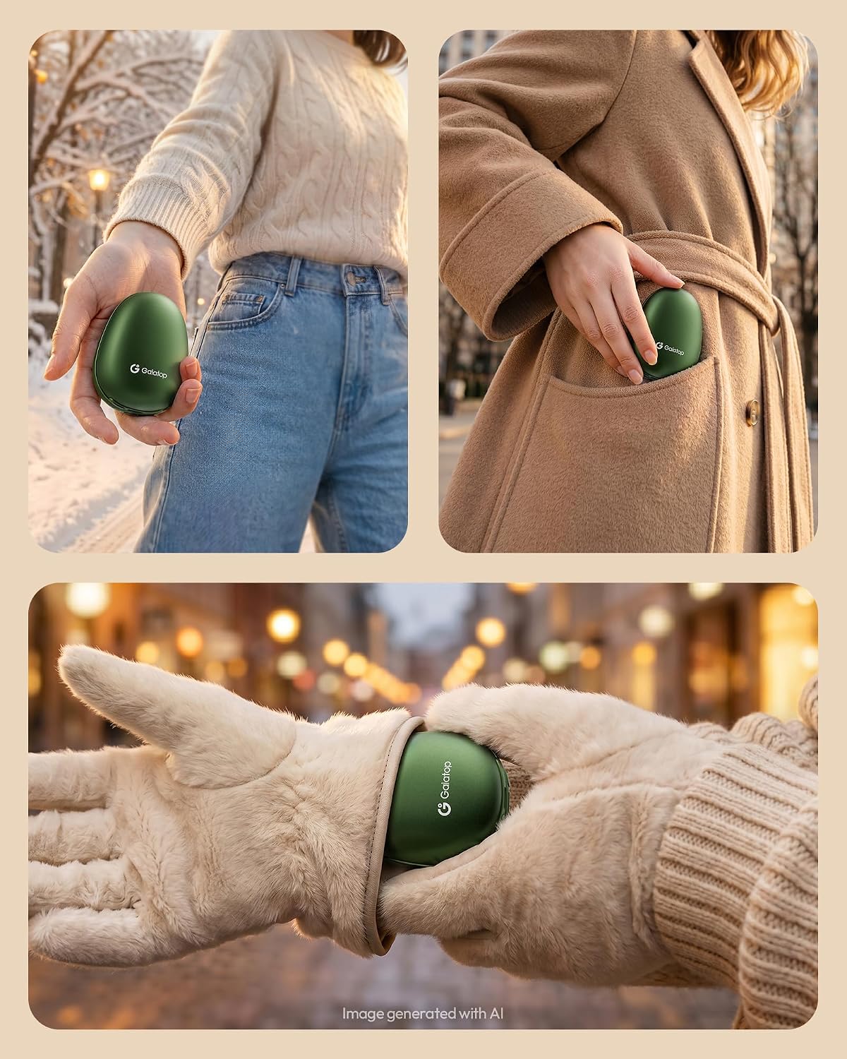 Detalle 1 de Gaiatop Rechargeable Hand Warmers, Magnetic 2-Pack, Avocado Design