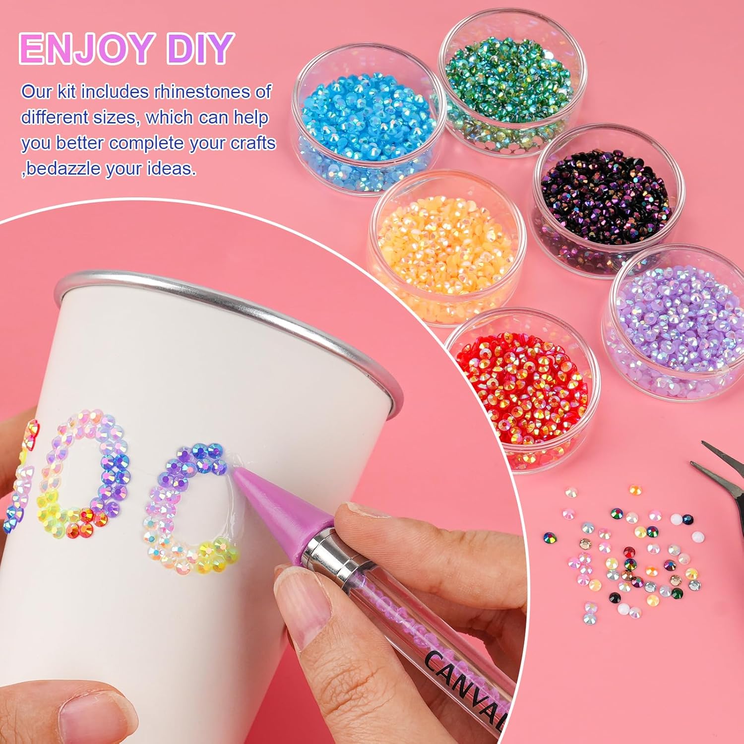 Thumbnail 3 de Canvalite 35000Pcs 40 Colors Jelly Rhinestones — 3mm Resin Flatback Gems for Diamond Art, Bedazzler Kit with Glue