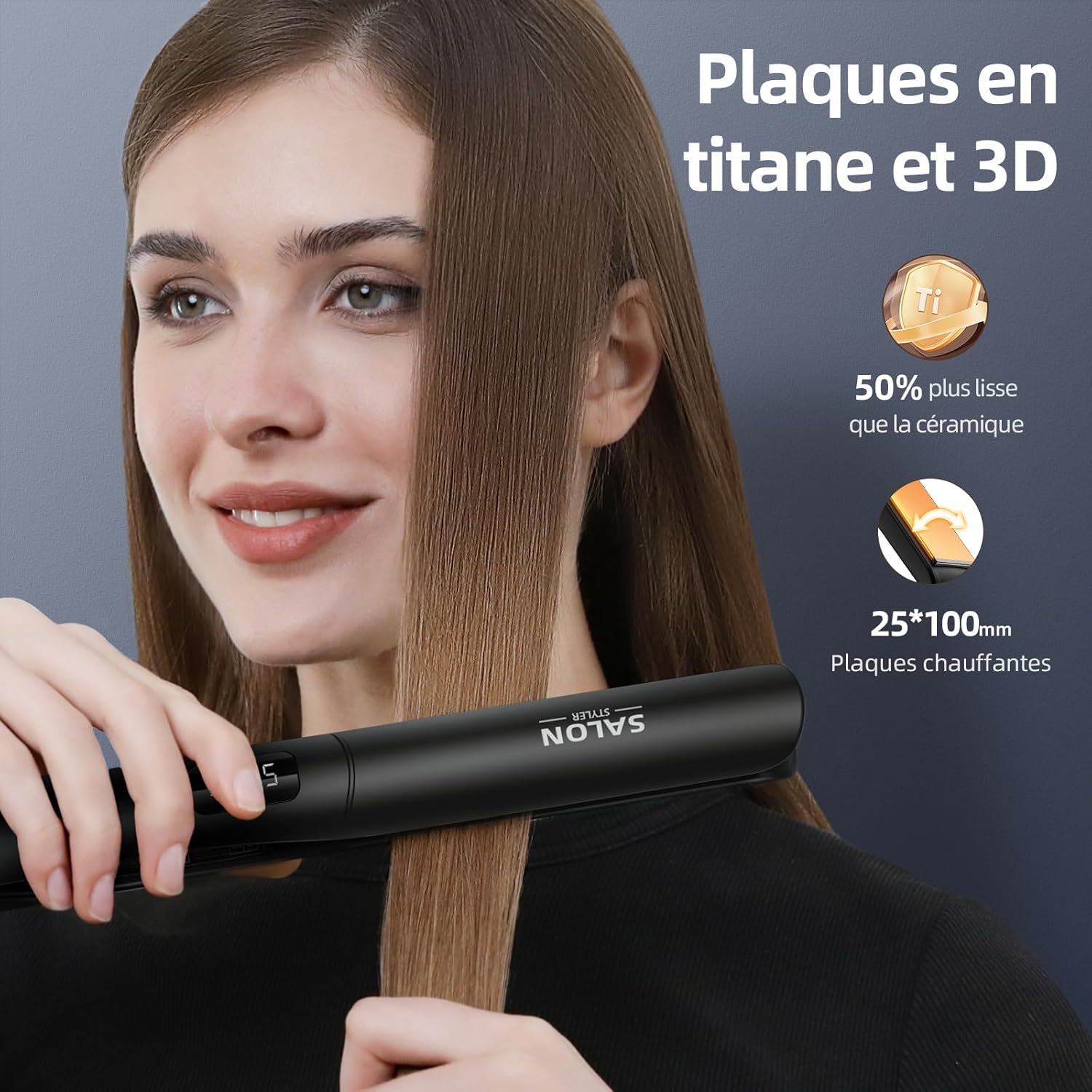 Detalle de Dekuri Titanium Fer à Lisser-Boucler 2-en-1 Ionique — Chauffage rapide, écran LCD et titanium 1