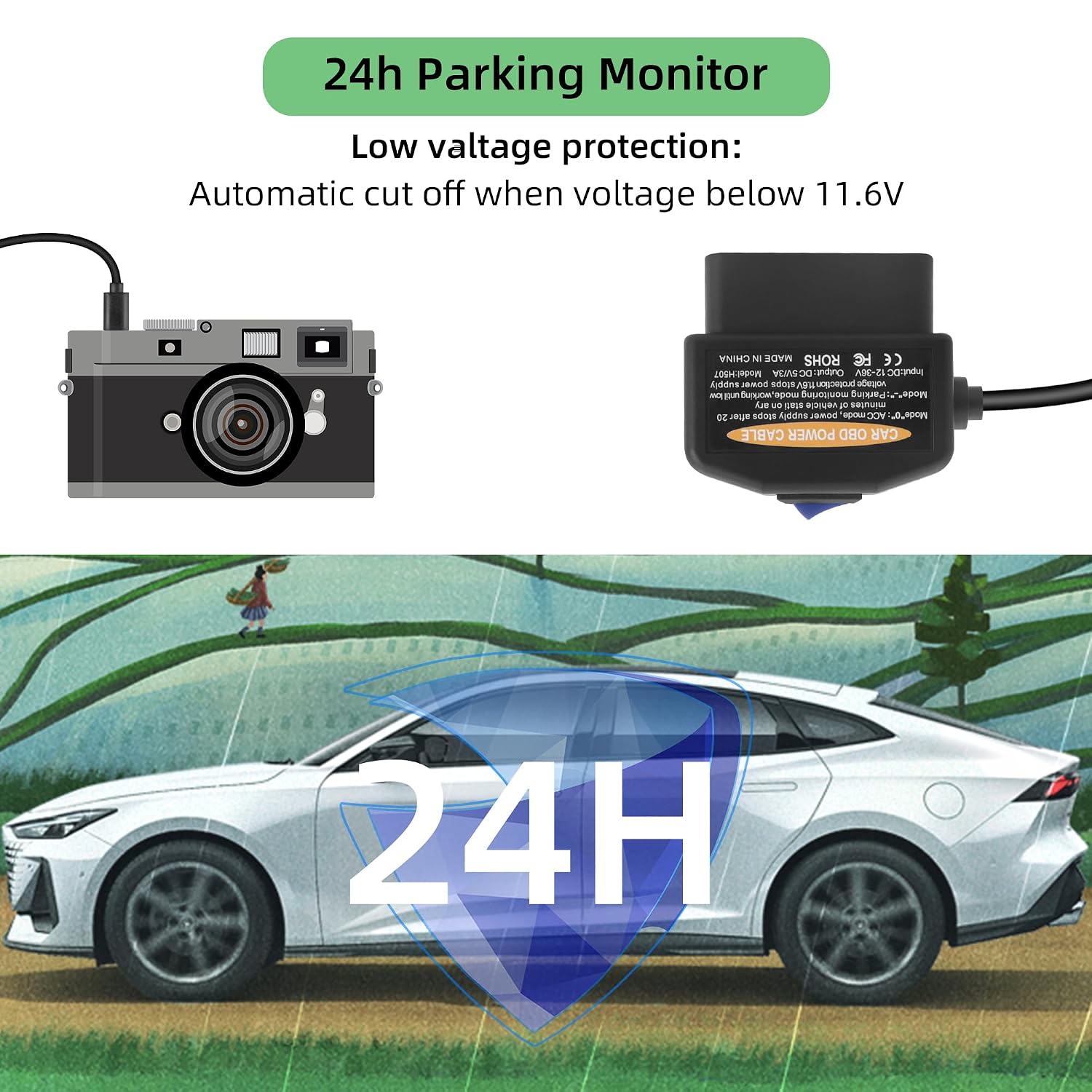 Thumbnail 2 de RIIEYOCA OBD to USB DashCam Cable