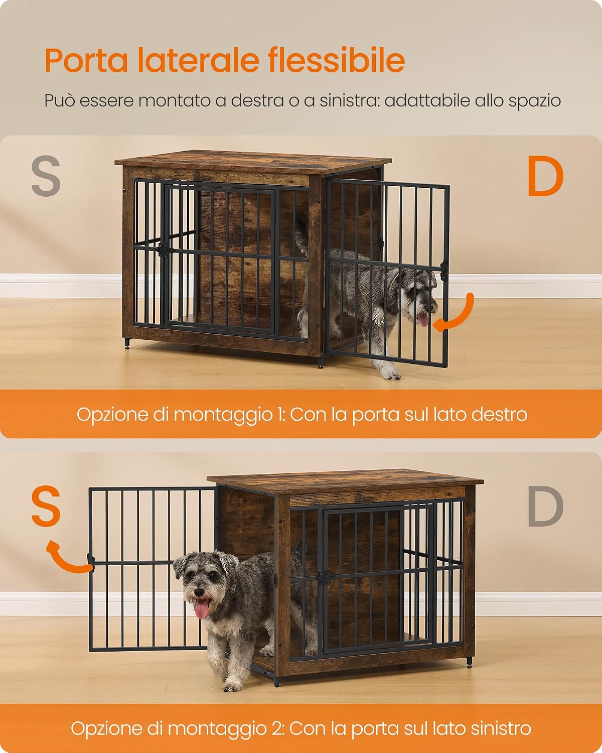 Detalle 1 de Feandrea Mobile Gabbia per Cani 2 in1, 80 x 55 x 64 cm, Marrone Vintage – Gabbia da interno con base chiusa e due porte