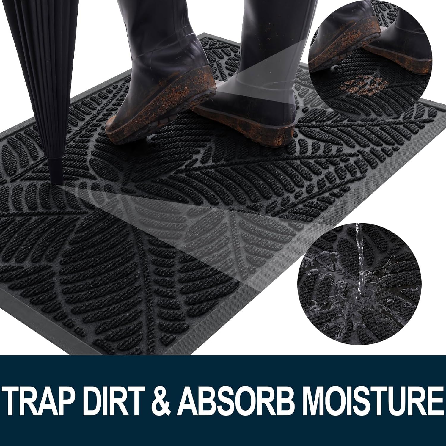 Detalle de Colorxy Waterproof Doormat (30''x17'') Natural Rubber Non-Slip Low-Profile Indoor Outdoor Door Mat
