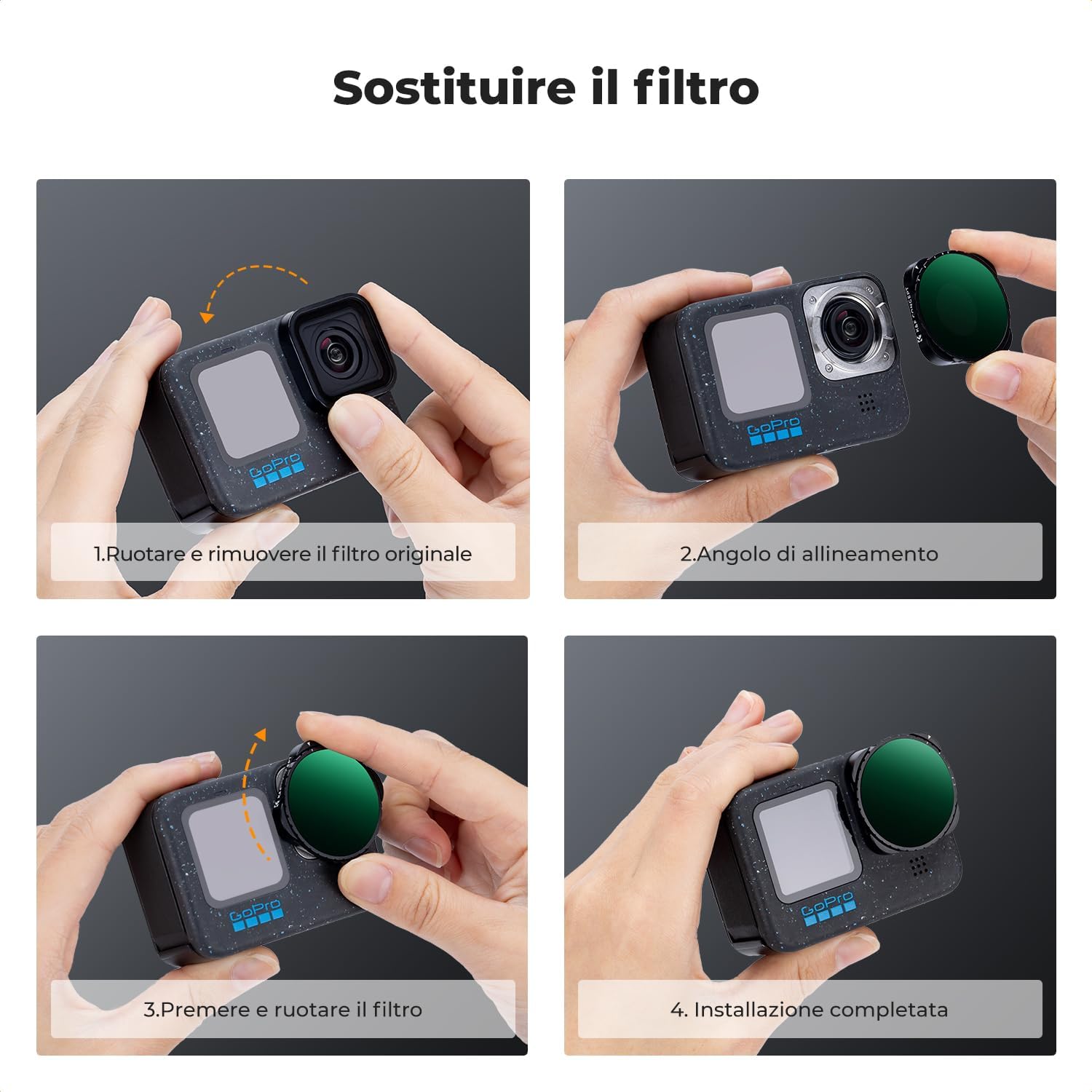 Detalle 2 de K&F Concept 2 Pezzi Kit ND Filtri per GoPro Hero (ND2-32 e ND32-512)