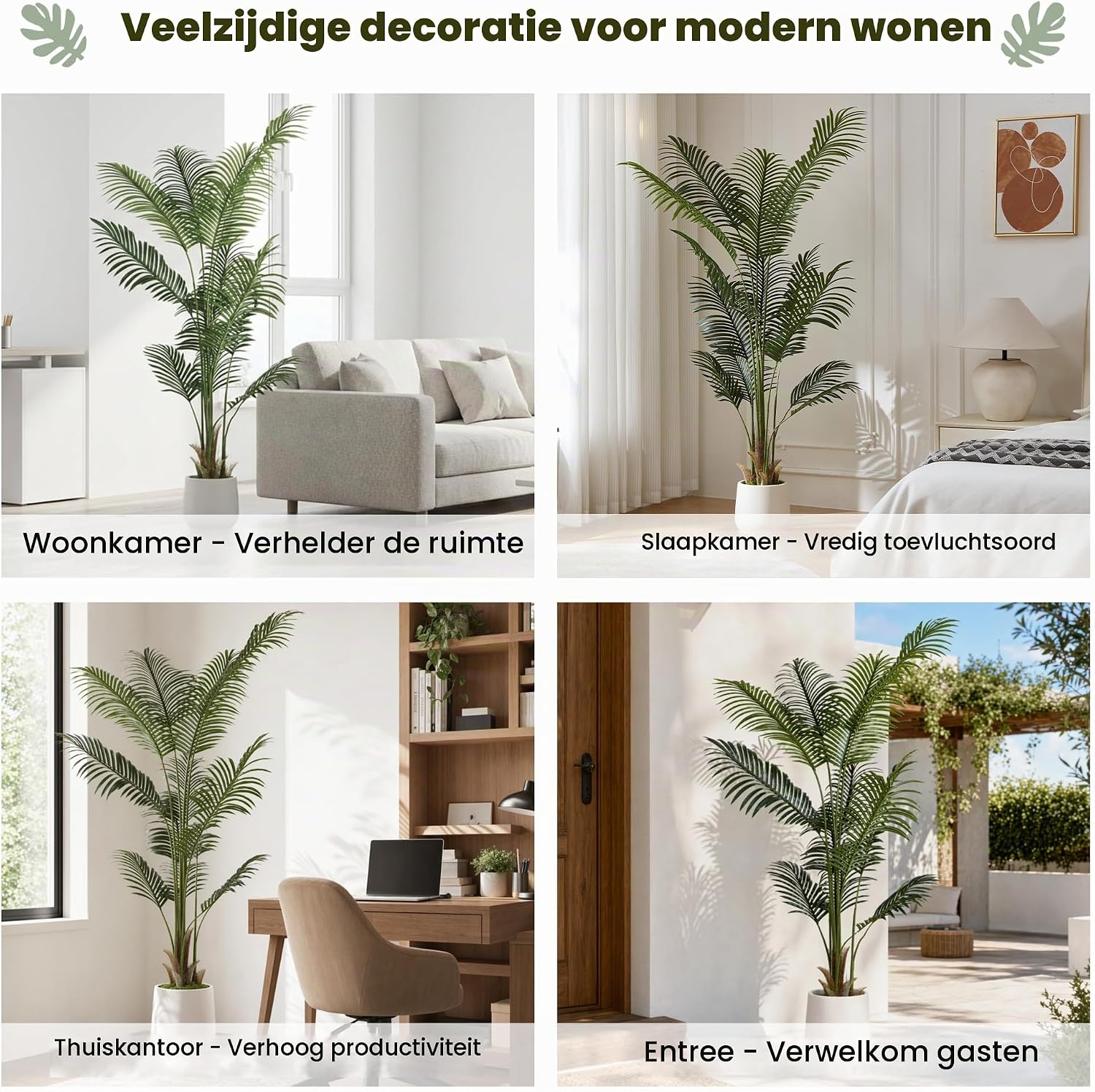 Thumbnail 5 de ZKIODV FP-180 kunstpalm van 180 cm met 13 bladeren en witte pot