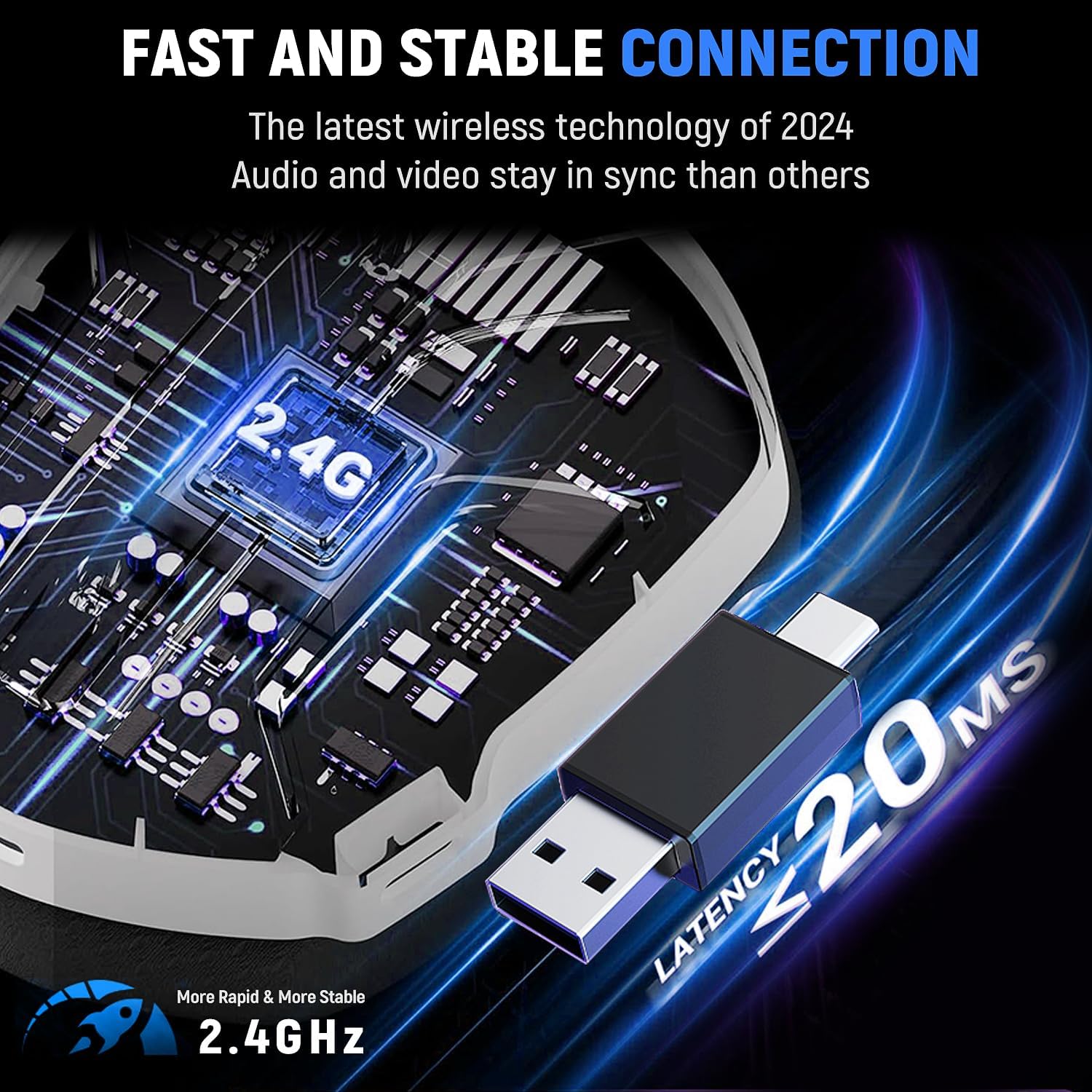 Detalle de Tatybo 2.4Hz Wireless Gaming Headsets with 7.1 Surround Sound and Noise-Cancelling Mic