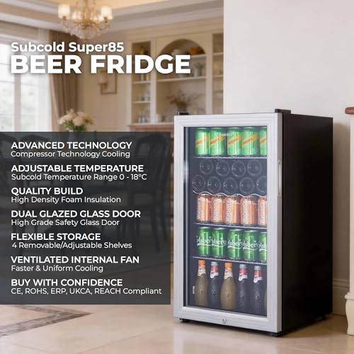 Thumbnail 4 de Subcold Super85 LED Beer Fridge – 80 Cans + 5 Bottles, 0–18°C, Glass Door