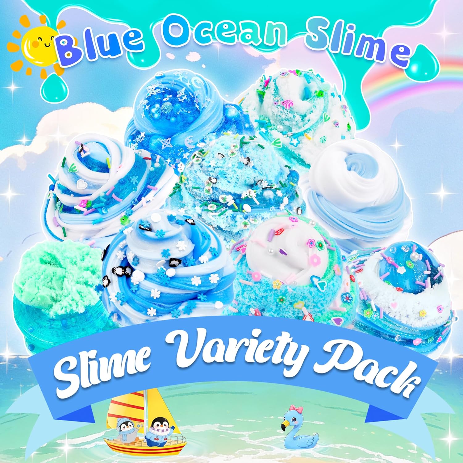 Thumbnail 4 de LAWOHO 6 Pack Blue Ocean Slime Kit (6×60ml) with Ocean Charms & Add-Ins