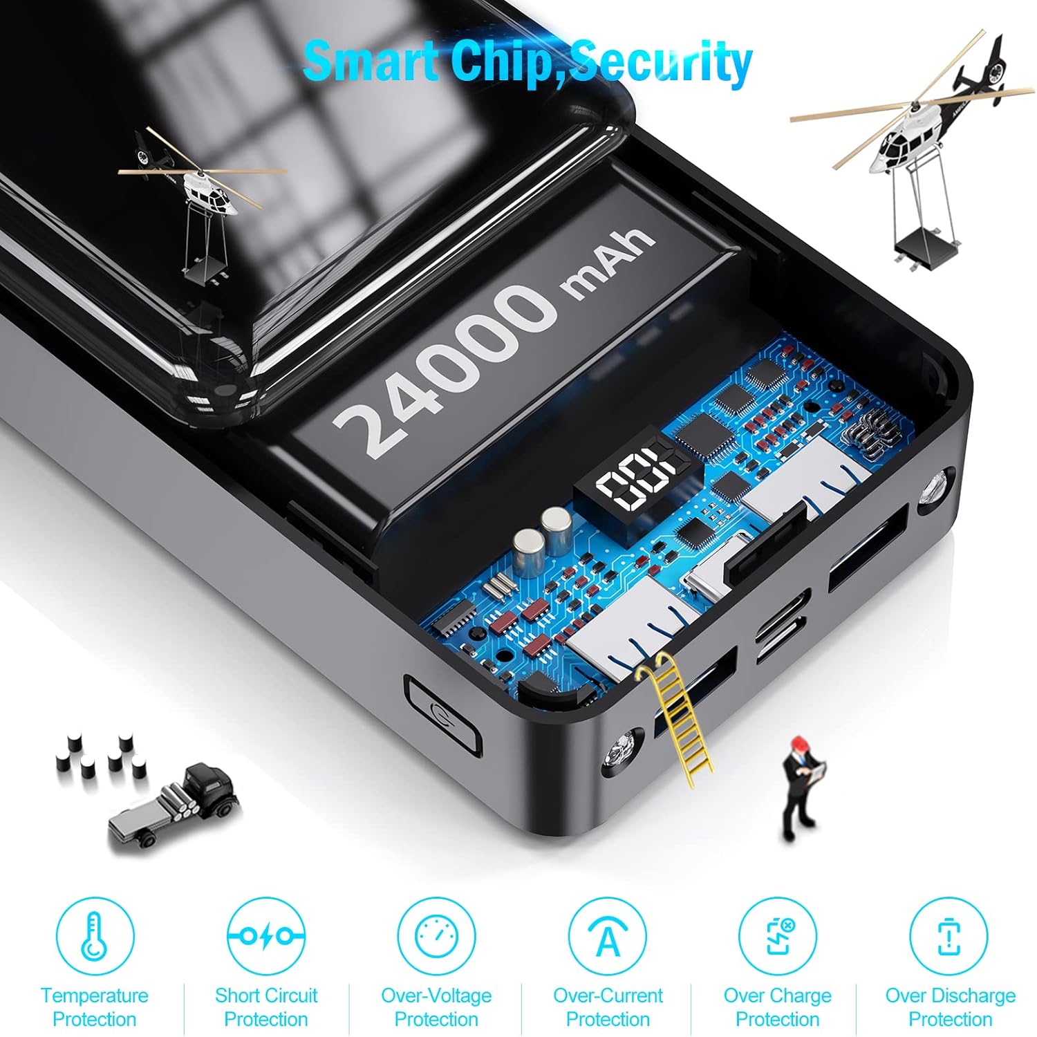 Thumbnail 2 de Bogseth Power Bank 24000 mAh con 3 uscite, 2 ingressi e ricarica rapida 22,5 W