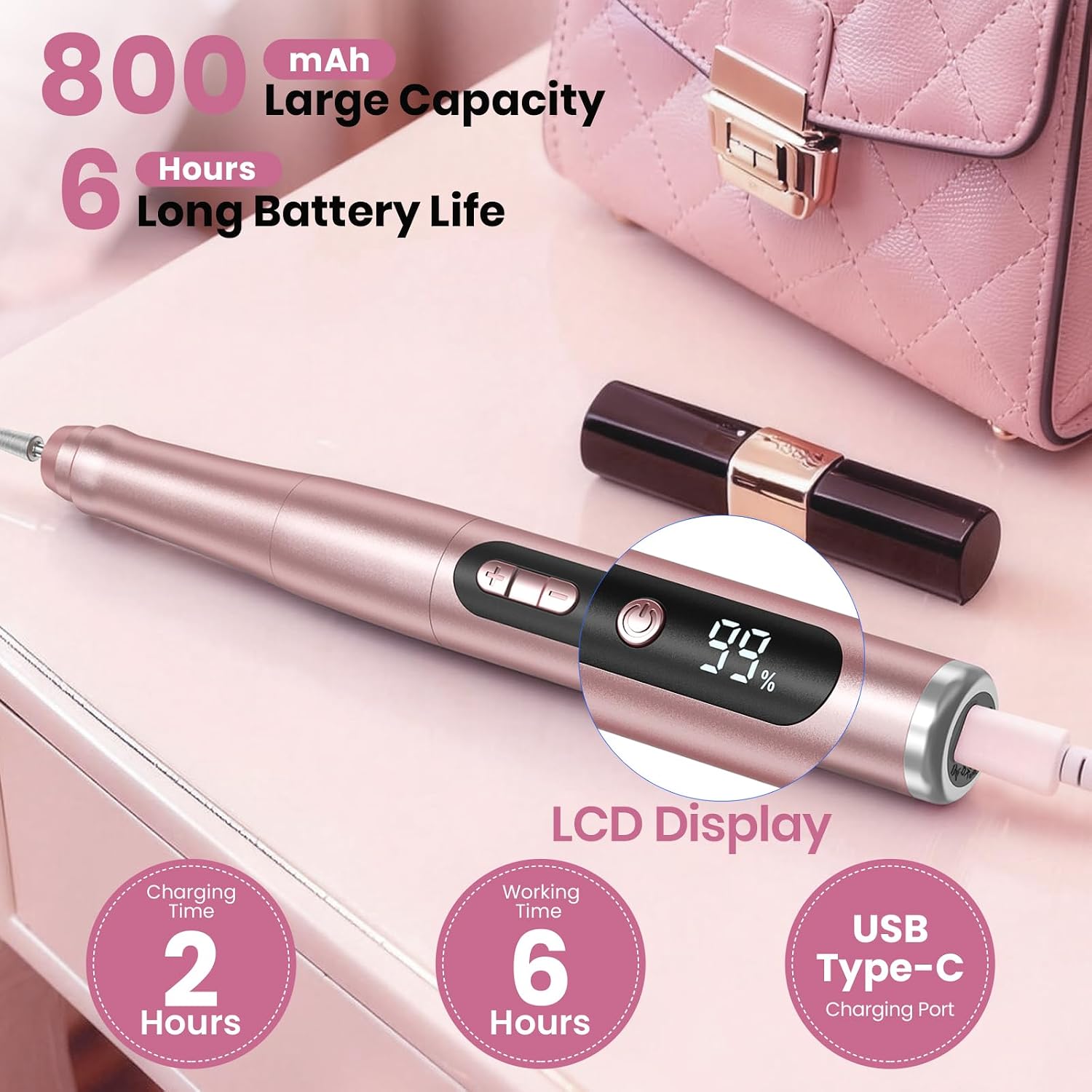 Detalle 2 de Cordless Nail Drill 35000RPM for manicures