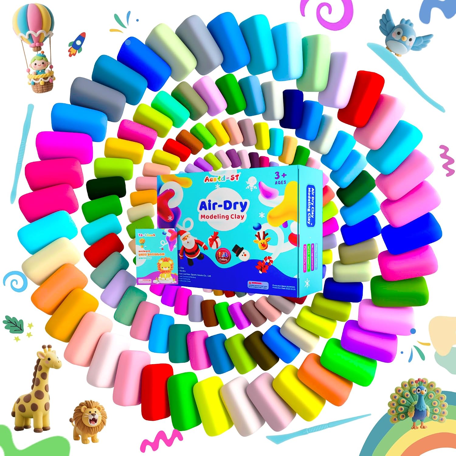 Detalle de Air Dry Clay 156 Colors Set: 156-Colour Modeling Clay Kit for Kids with Tools