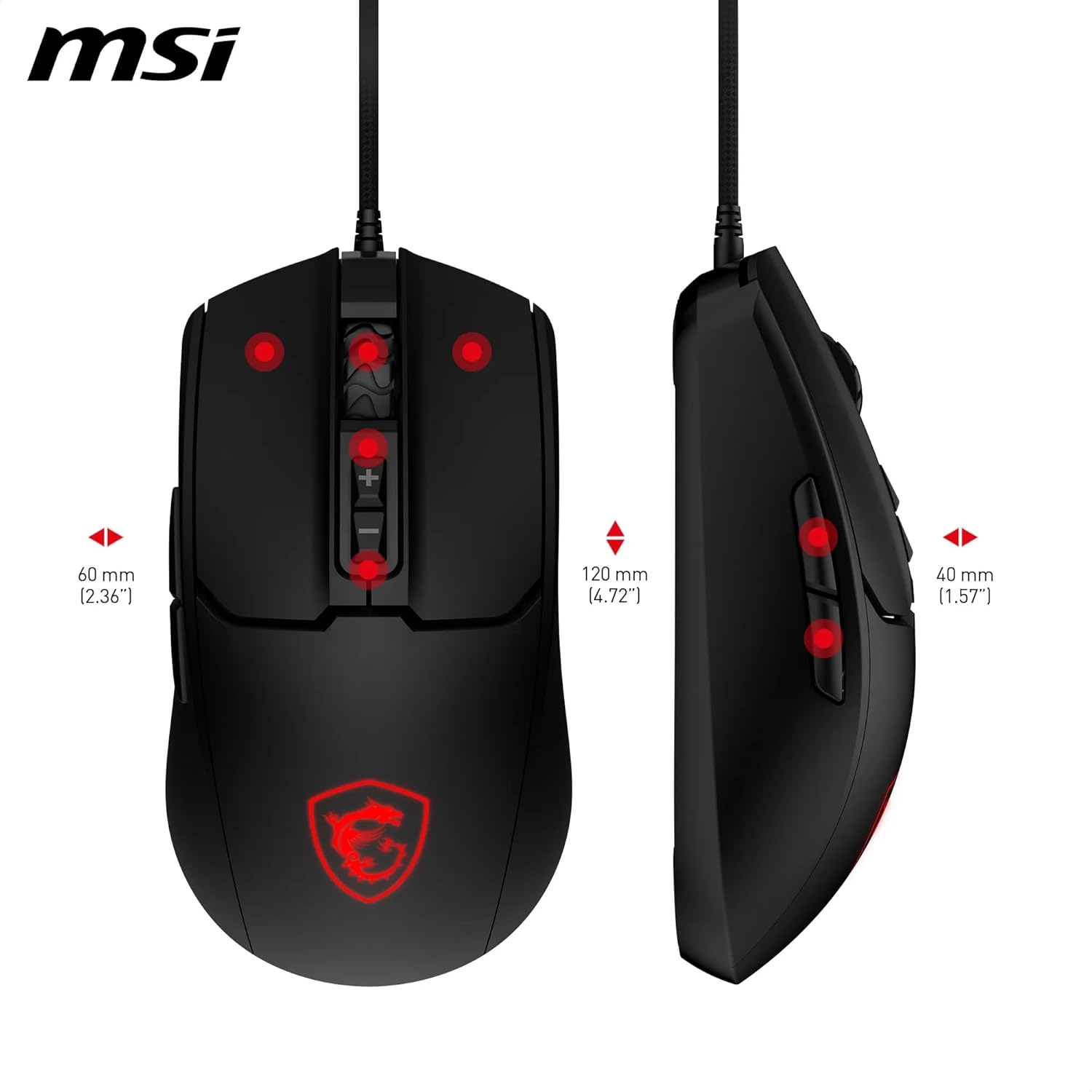 Thumbnail 6 de MSI Forge GM100 Gaming-Maus (108 g) mit 6400-DPI-optischem Sensor, RGB und 7 Tasten