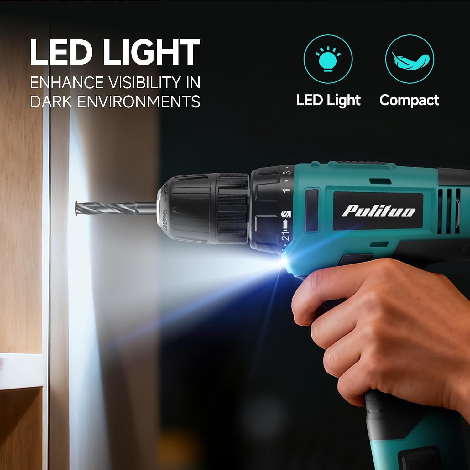 Detalle 2 de PULITUO 149-Piece Home Drill Set with Turquoise 12V Cordless Drill