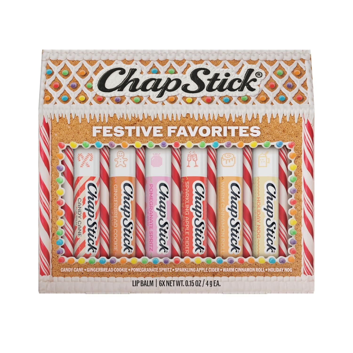 Detalle de ChapStick Festive Favorites Holiday Lip Balm Set, 6 Flavors, 0.15 oz Each