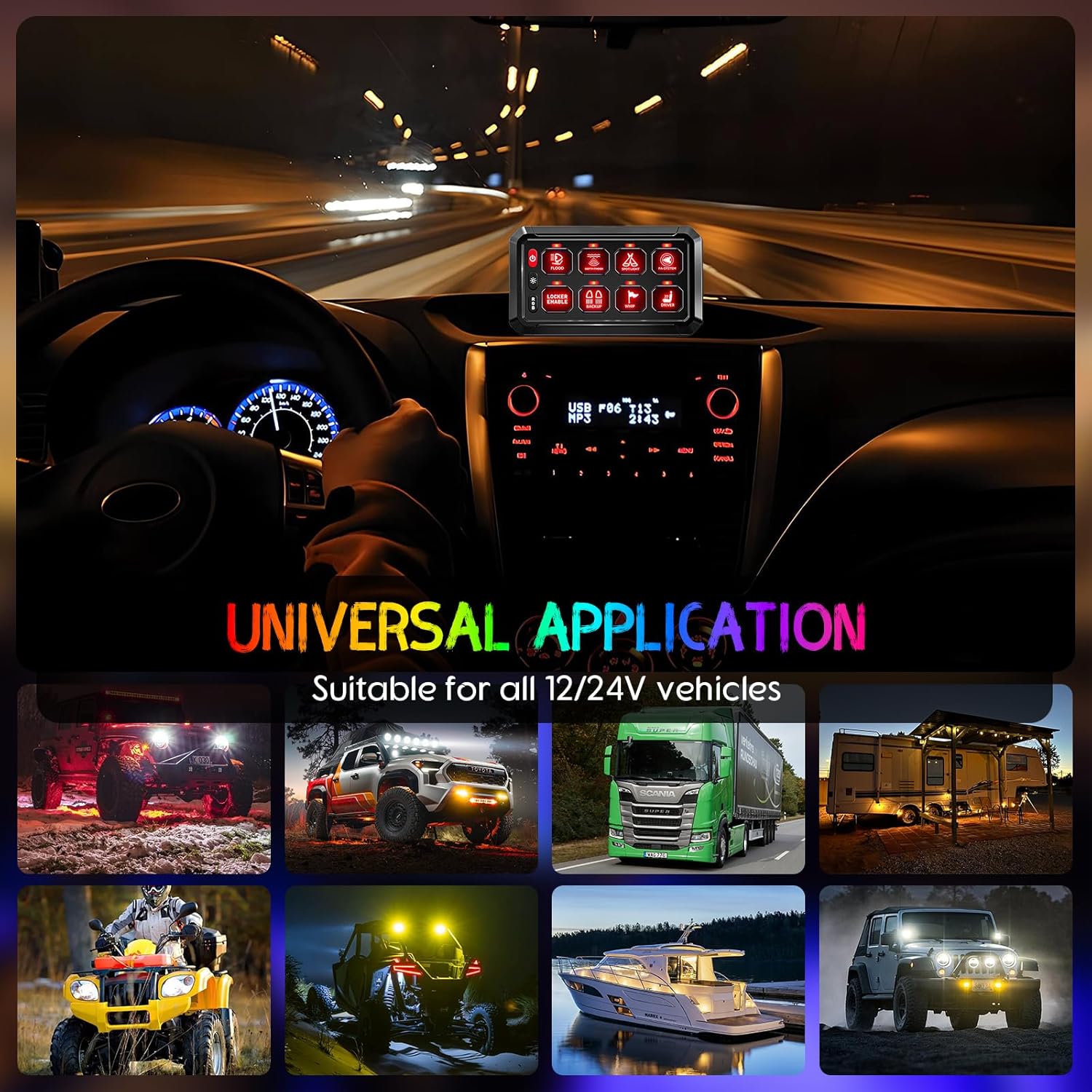 Thumbnail 3 de Chelhead 8-Gang Switch Panel with Relay Box & Fuse, Waterproof RGB Marine Switch Panel