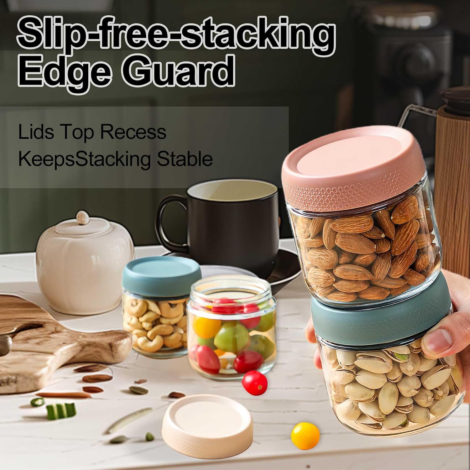 Thumbnail 5 de 6-Pack 300ml Glass Jar with Screw Lid Leakproof Overnight Oats Containers (6 Colours)