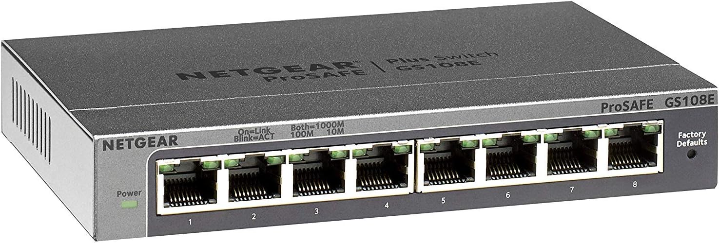 Detalle de NETGEAR GS108GE – 8-Port Gigabit-Switch, lautlos, Plug-and-Play, mit ProSAFE Lifetime-Garantie