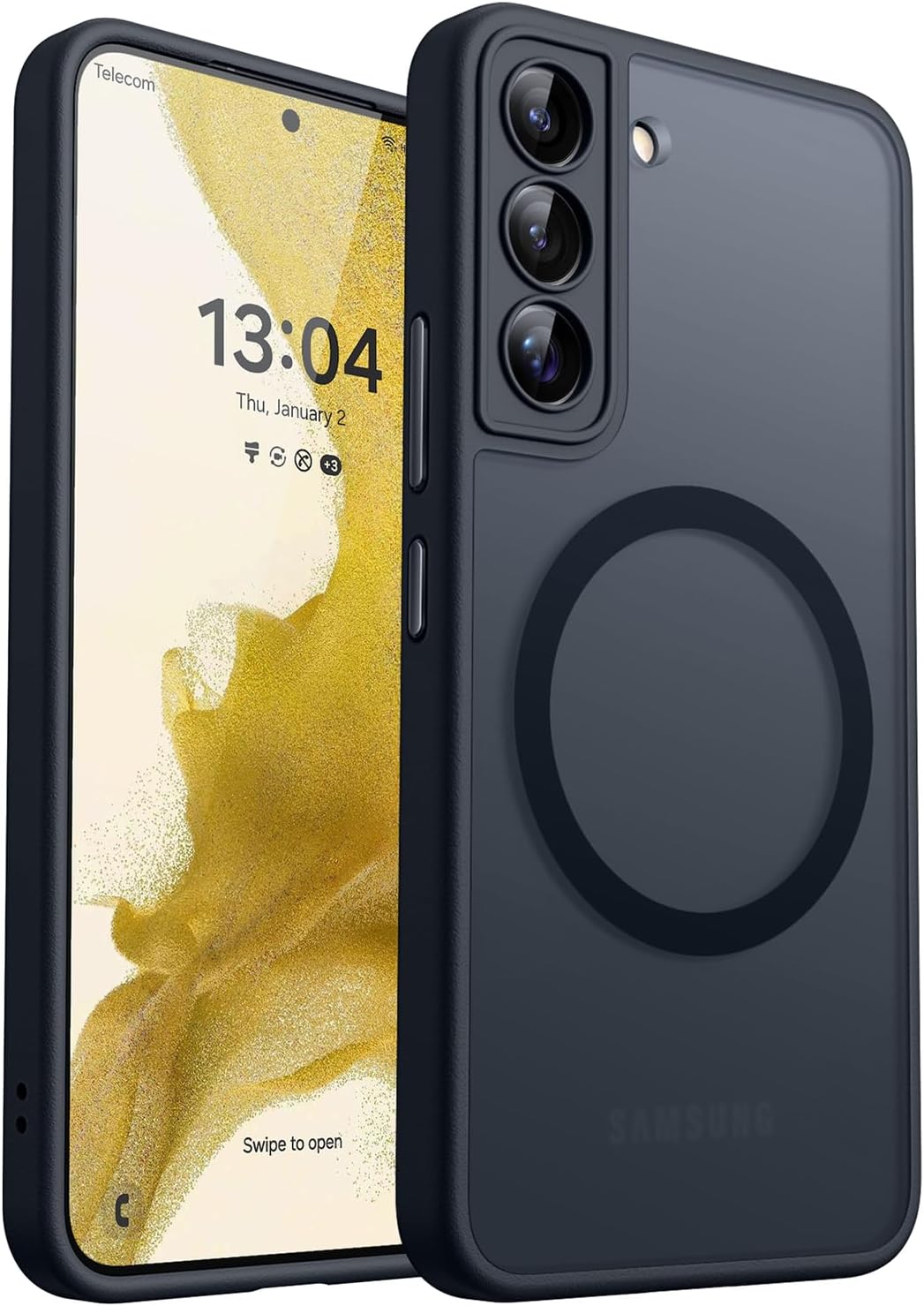 Detalle de CANSHN Cover Magnetica per Samsung Galaxy S22 (6.1') - Protezione Fotocamera a Copertura Totale, Back Opaco Nero