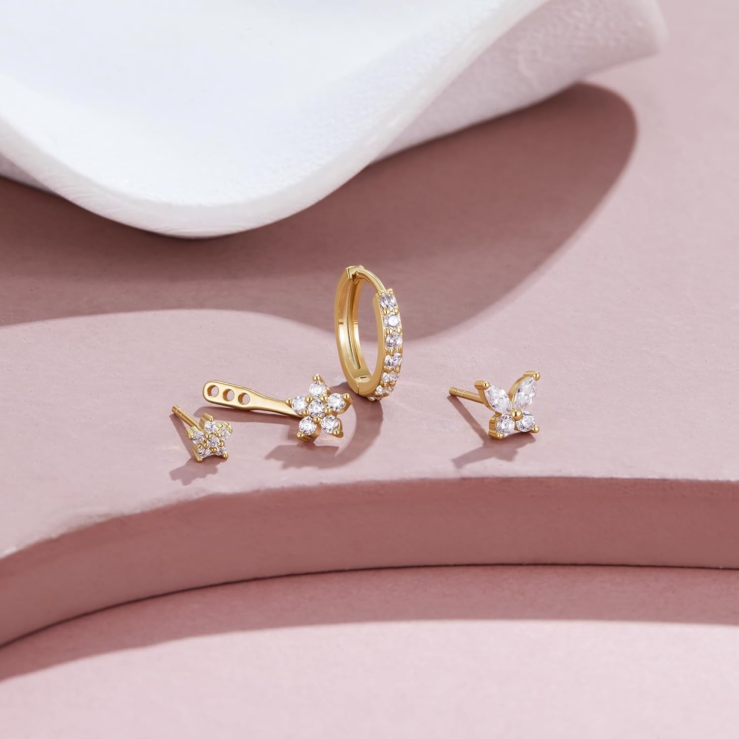 Thumbnail 4 de Macachii sterling silver earrings set: 3 pairs of small stud hoop climber ear stack earrings